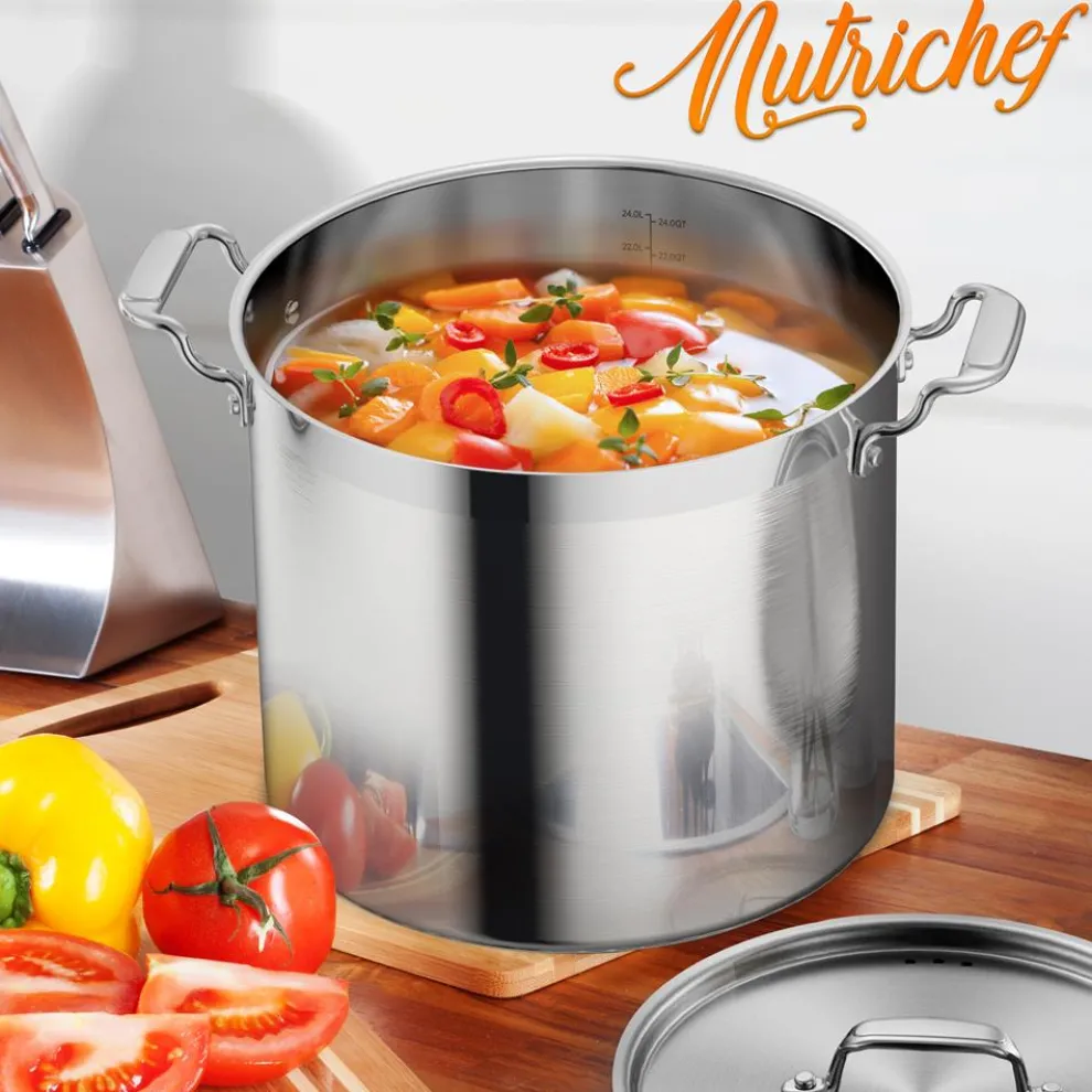 24 Qt Stainless Steel Stockpot, Even Heat, Induction Compatible