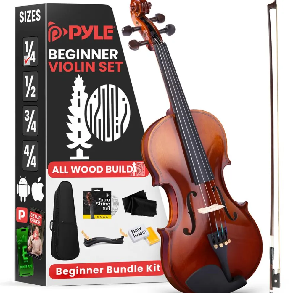 1/4 Size Violin Starter Kit, Ready to Play, Plywood Body, Wood Grain