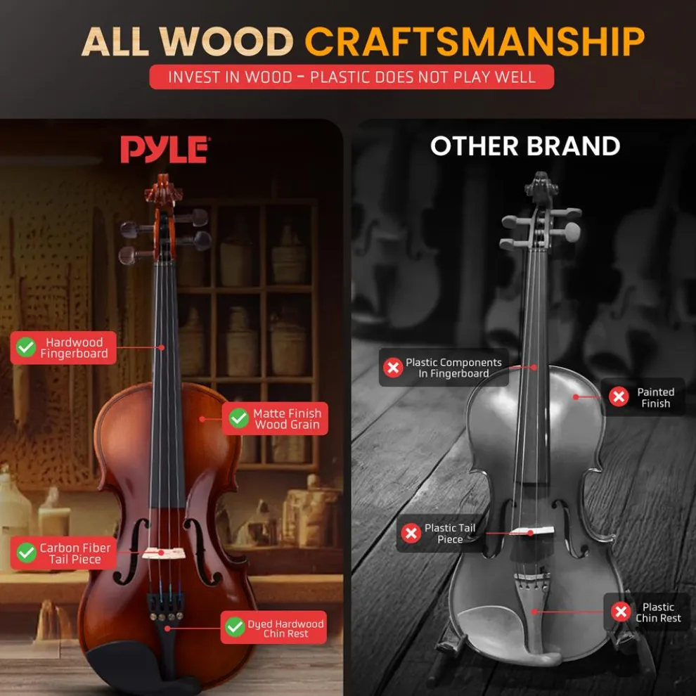 1/2 Size Violin Starter Kit, Ready to Play, Wood Grain, Includes Case & Bow