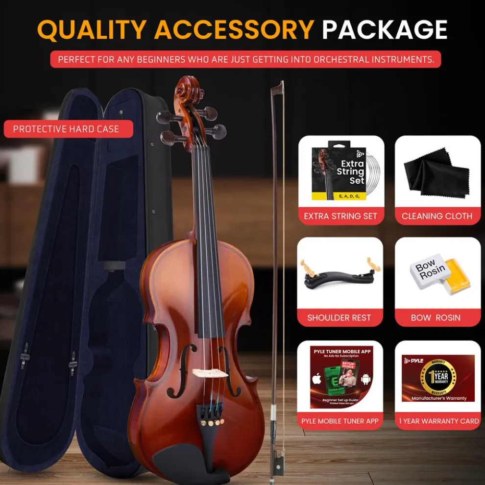 1/2 Size Violin Starter Kit, Ready to Play, Wood Grain, Includes Case & Bow