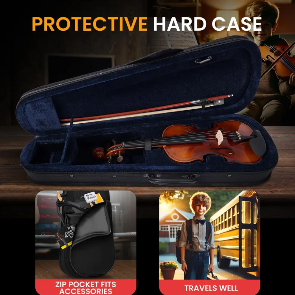 1/2 Size Violin Starter Kit, Ready to Play, Wood Grain, Includes Case & Bow
