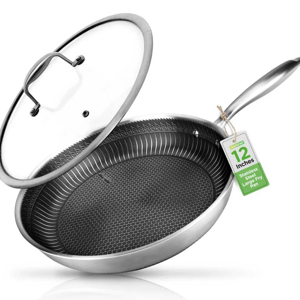 12" Stainless Steel Frying Pan - Non-Stick, Scratch-Resistant, Silver