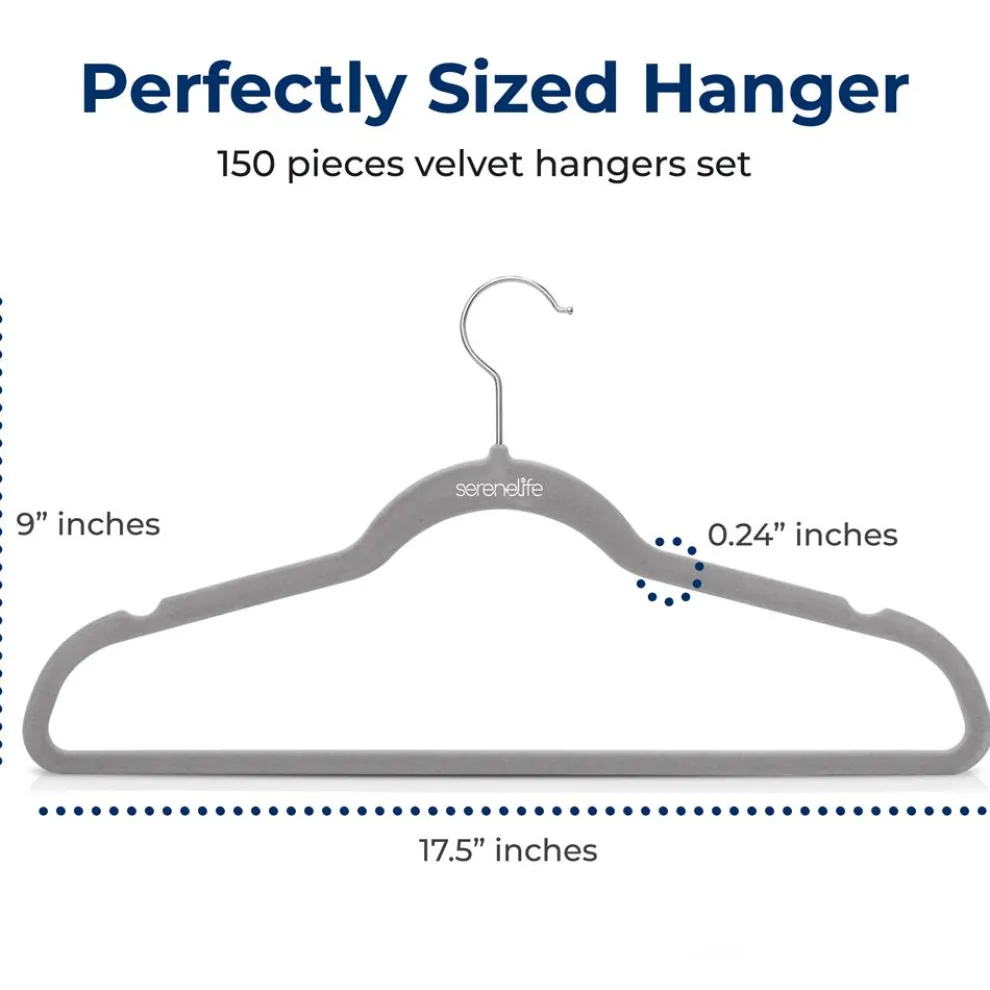 150 Velvet Hangers Non-Slip 360° Swivel Hook Space-Saving Gray