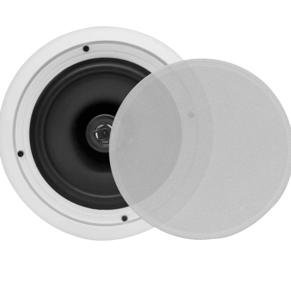 8" 250W Flush Mount Speakers, 2-Way Stereo, Polymer Tweeter, White (4 Pack)