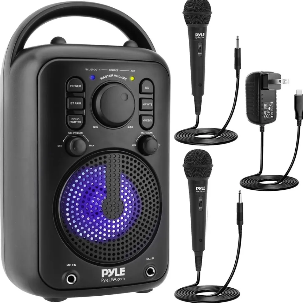 4" Wireless Speaker, Big Bass, Bluetooth 5.0, 2 Mics, Portable Karaoke System