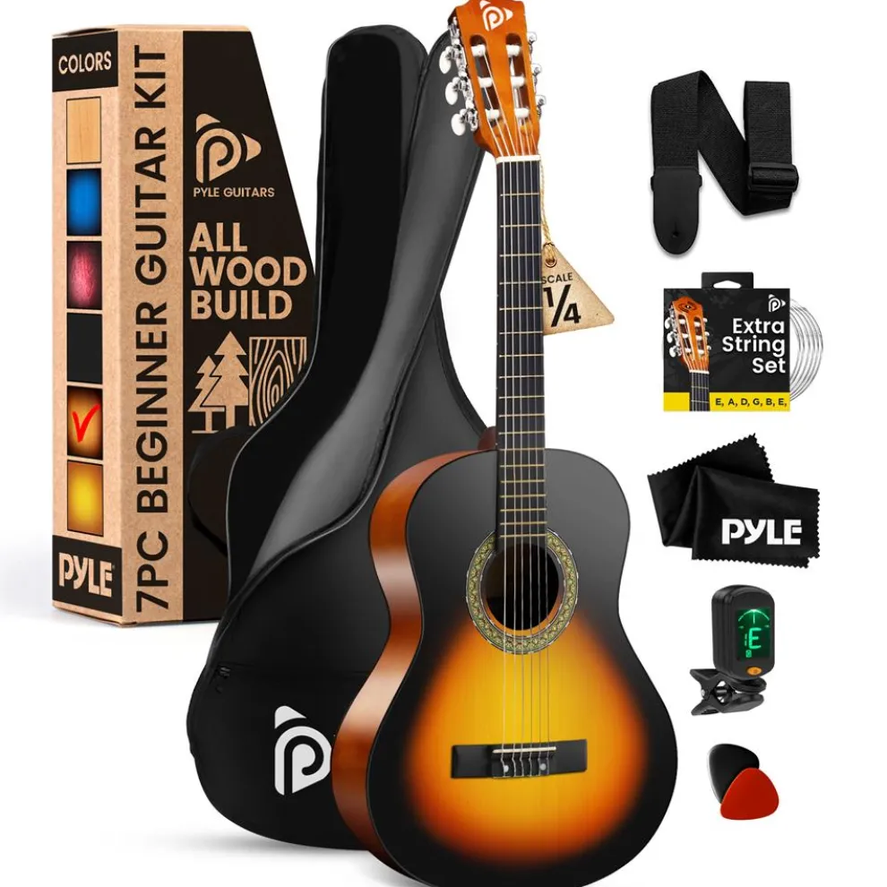 Acoustic Guitar Kit, Beginner-Friendly, 30" Sunburst, Nylon Strings