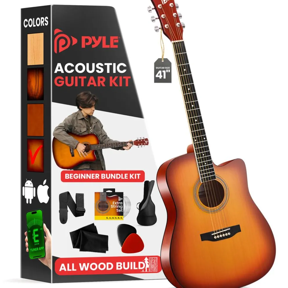 Acoustic Guitar Kit, Easy Play, Cutaway Design, 41" Cherry Burst