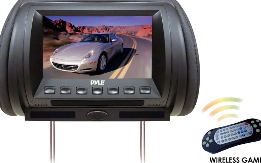 Adjustable Headrest Monitor with DVD Player & Games, 7" LCD, Wireless Transmitter