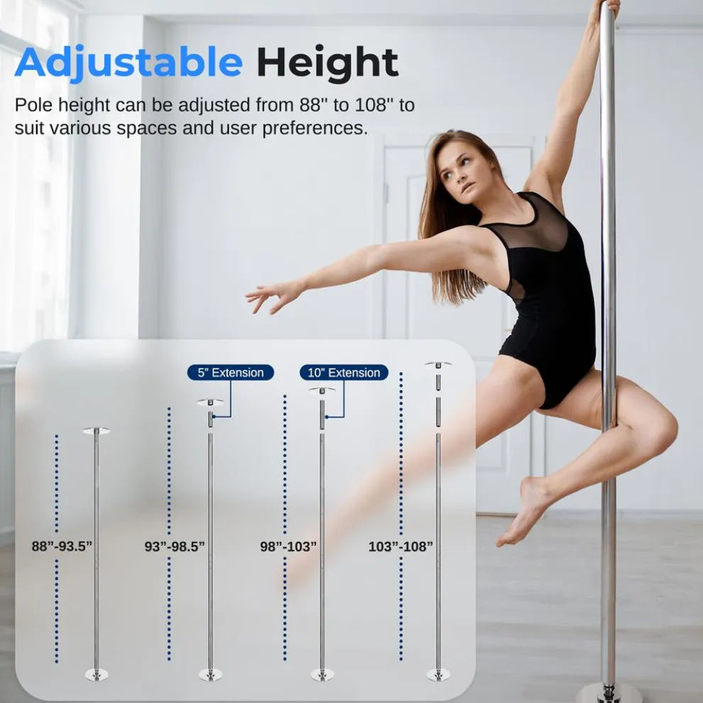 Adjustable Non-Slip Dancing Pole Set, Steel, Chrome Finish