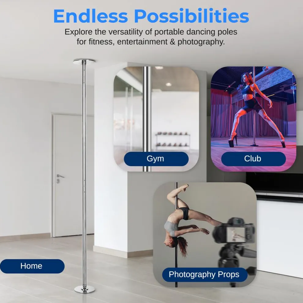 Adjustable Non-Slip Dancing Pole Set, Steel, Chrome Finish