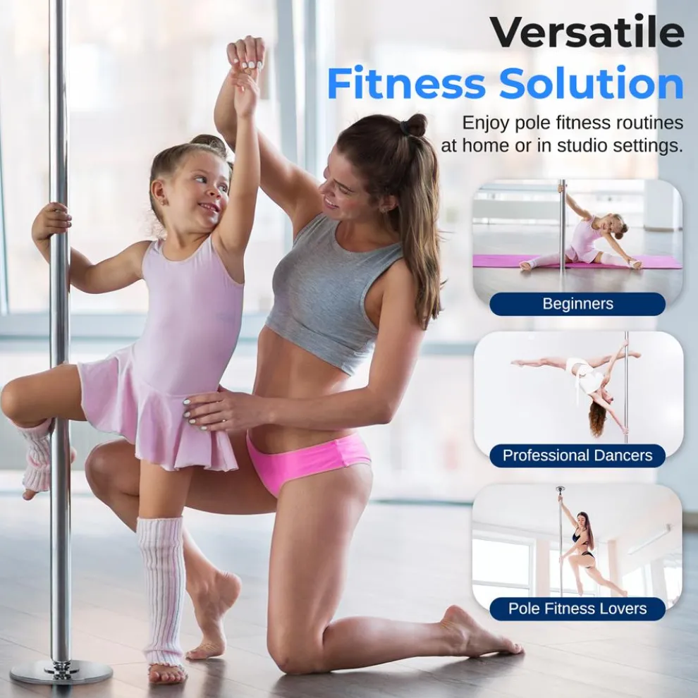 Adjustable Non-Slip Dancing Pole Set, Steel, Chrome Finish