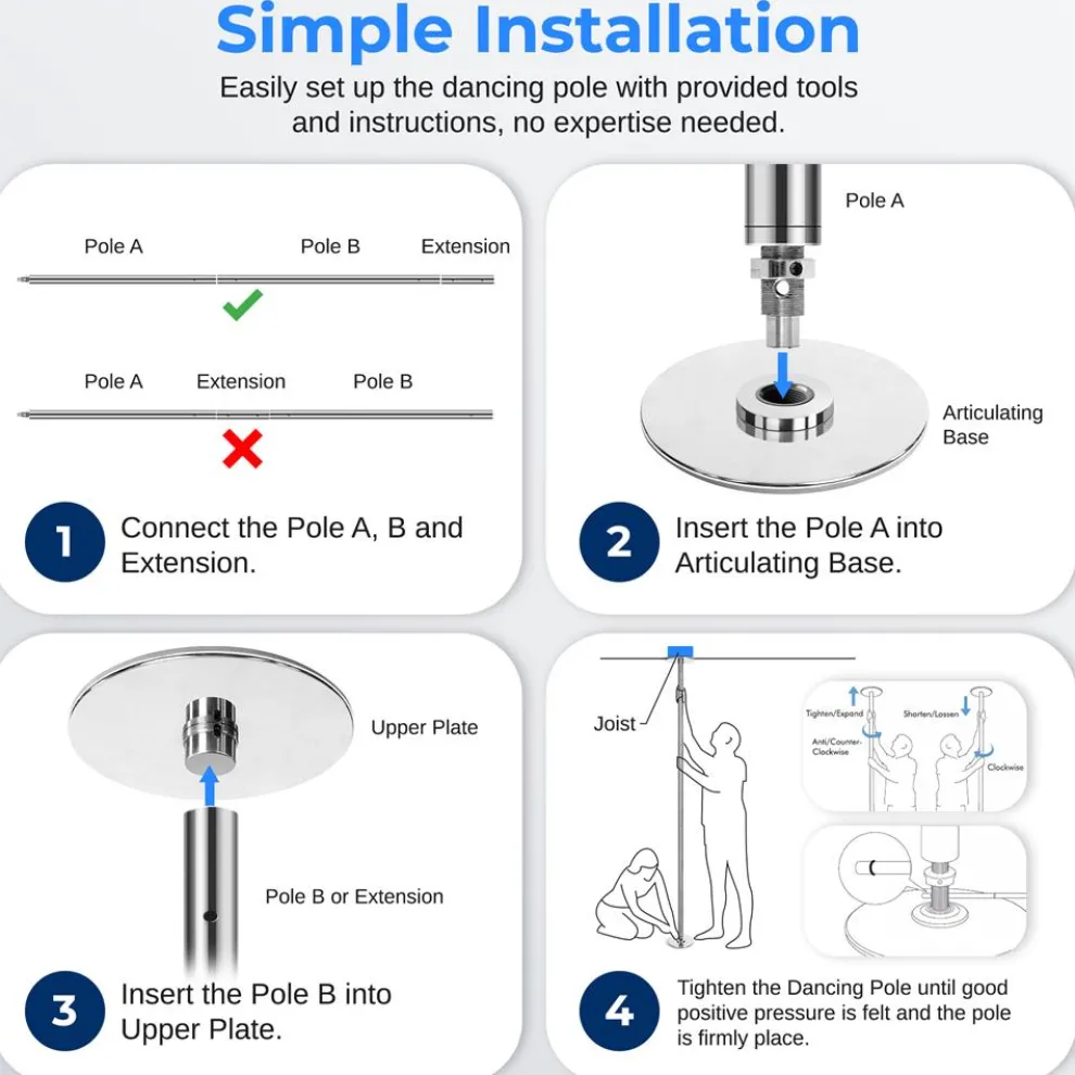 Adjustable Non-Slip Dancing Pole Set, Steel, Chrome Finish