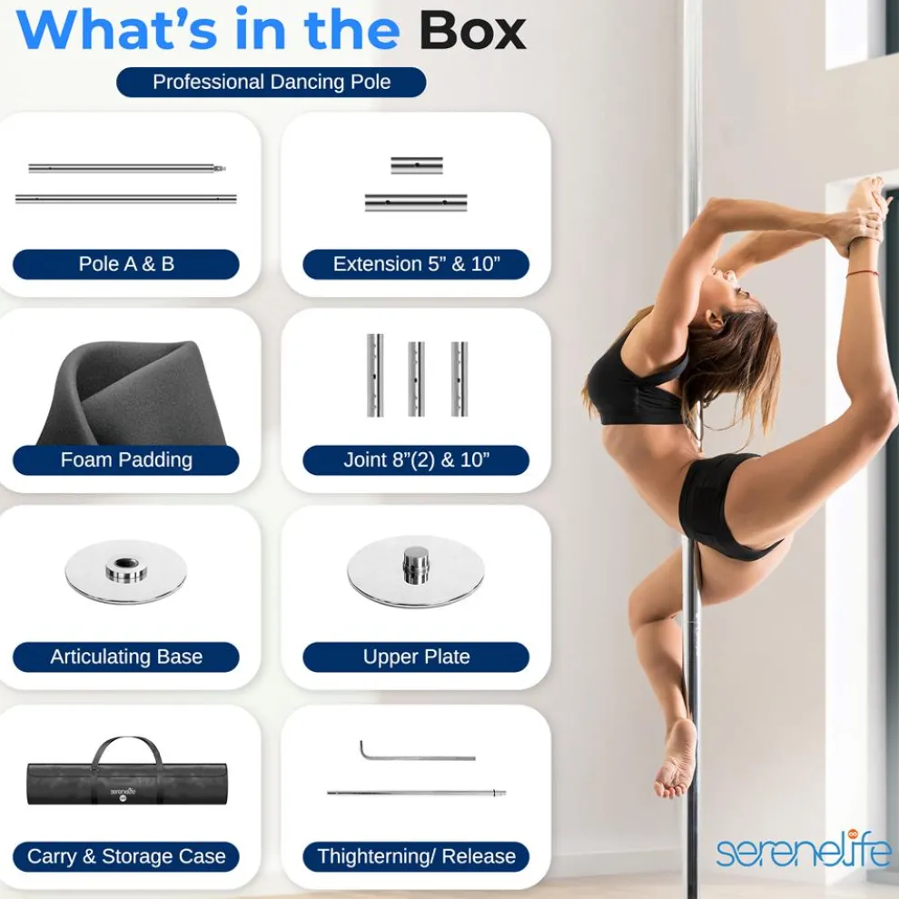 Adjustable Non-Slip Dancing Pole Set, Steel, Chrome Finish
