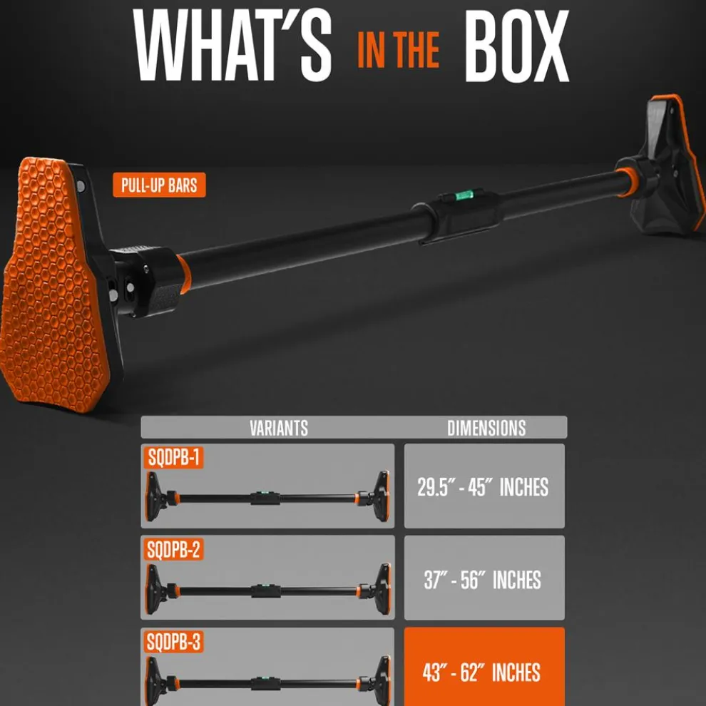 Adjustable Pull-Up Bar, No-Screw, Steel, Non-Slip, 43-62