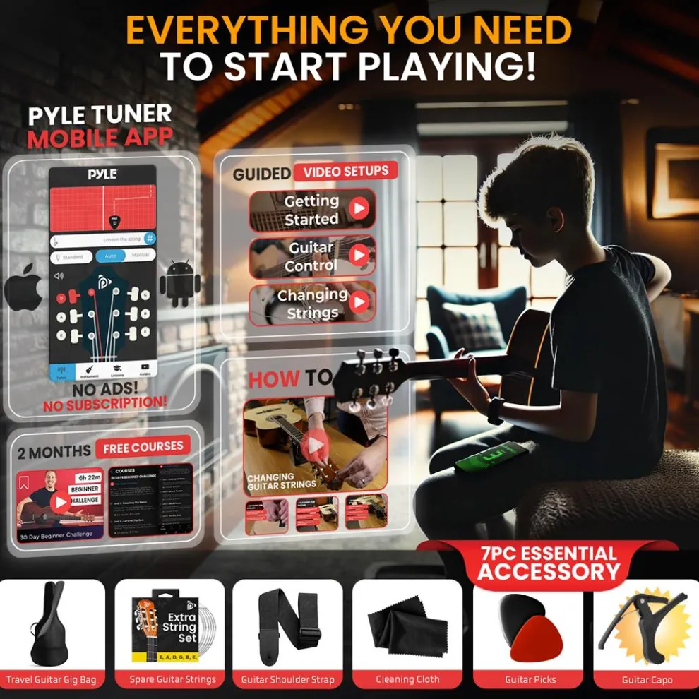 Beginner Acoustic Guitar Kit, Warm Sound, Nylon Strings, 36