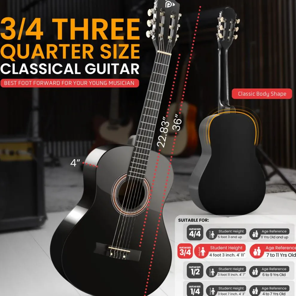 Beginner Acoustic Guitar Kit, Warm Sound, Nylon Strings, 36