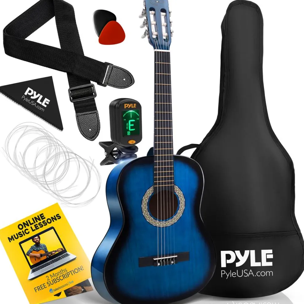 Beginner Acoustic Guitar Kit, 3/4 Size, Nylon Strings, Blue Burst