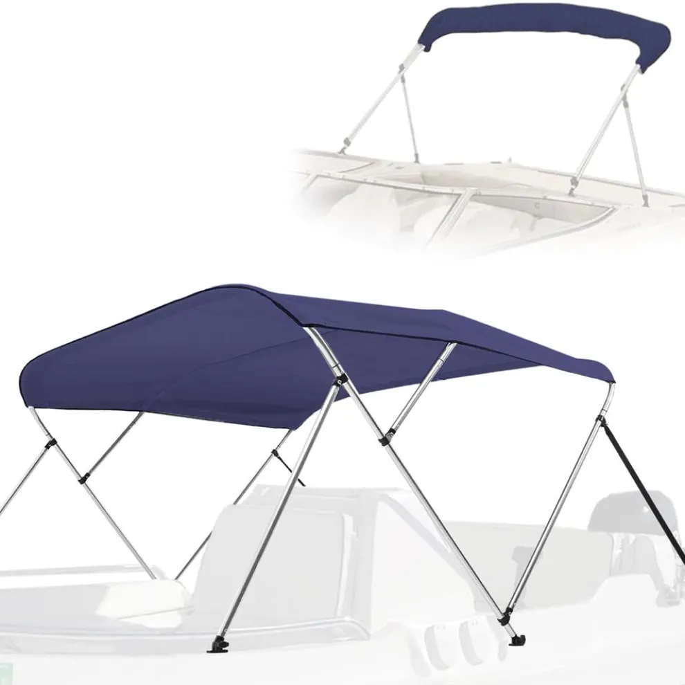 Bimini Top Boat Cover, Waterproof UV-Resistant, Aluminum Frame, Blue