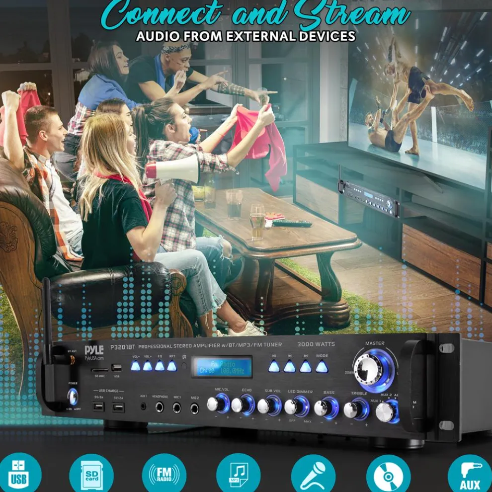 Bluetooth Amplifier Receiver 3000W Wireless Streaming Multi-Channel Audio