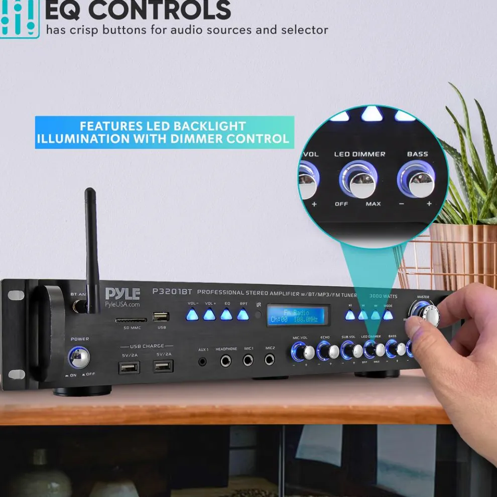 Bluetooth Amplifier Receiver 3000W Wireless Streaming Multi-Channel Audio