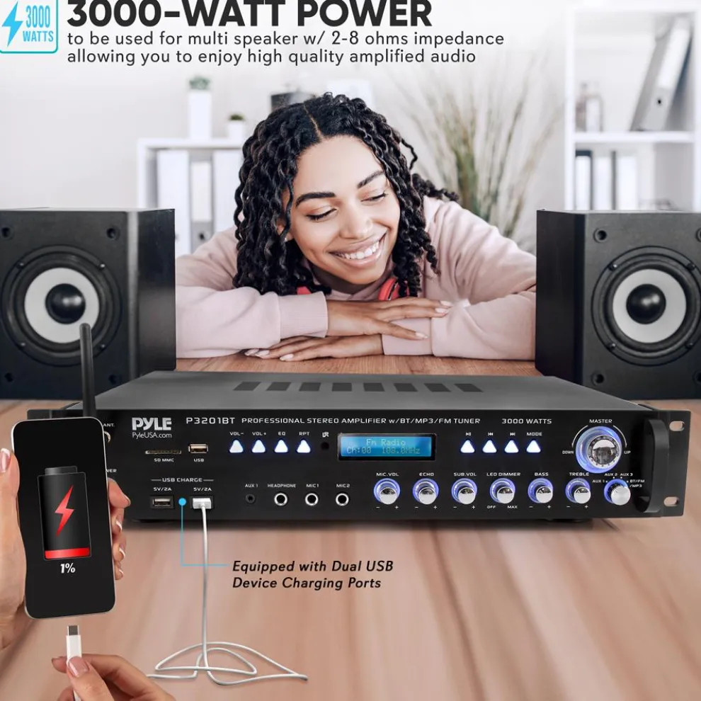 Bluetooth Amplifier Receiver 3000W Wireless Streaming Multi-Channel Audio