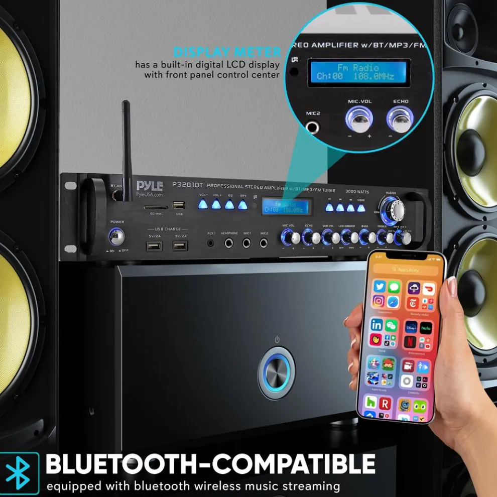 Bluetooth Amplifier Receiver 3000W Wireless Streaming Multi-Channel Audio