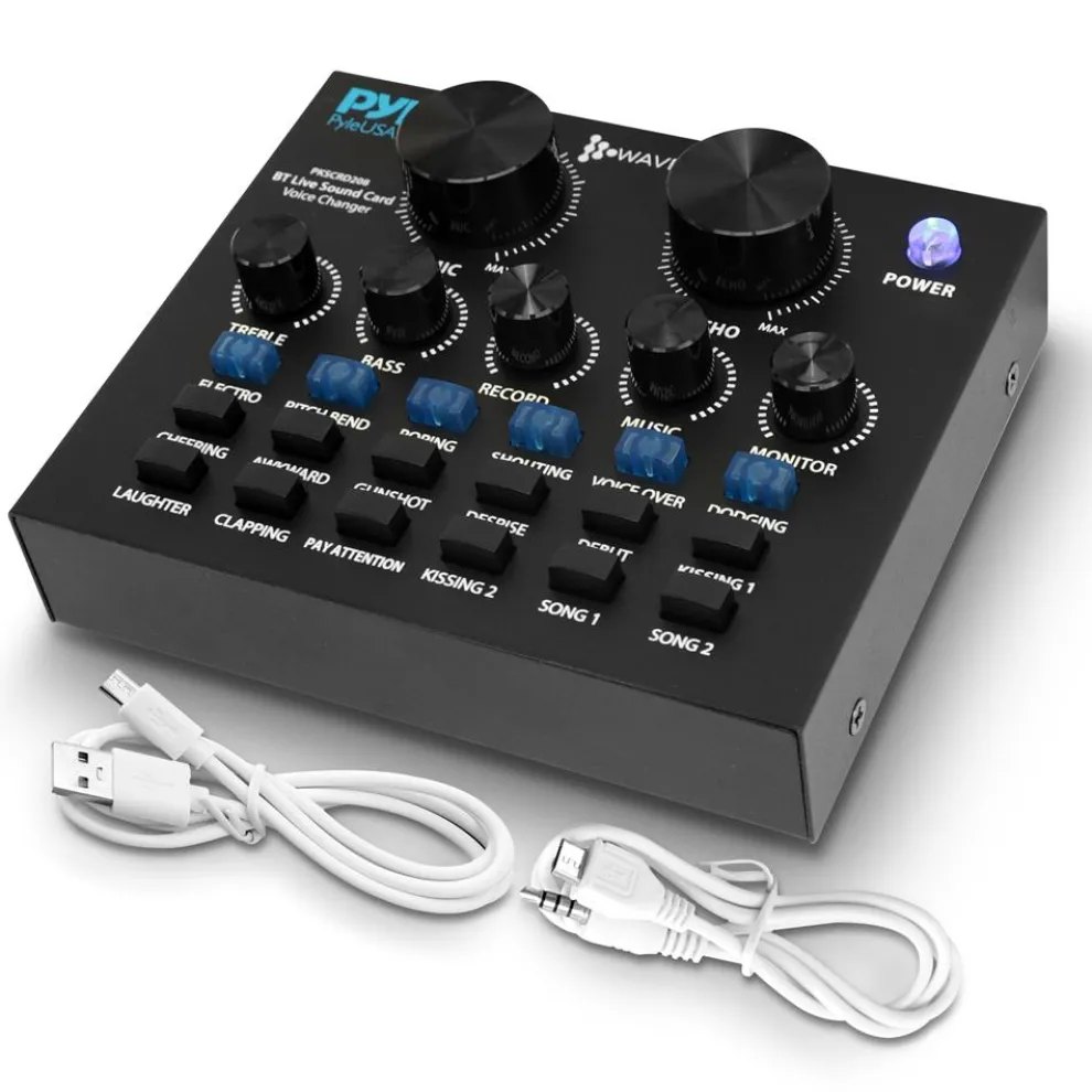 Bluetooth Audio Mixer Sound Card - Wireless Streaming, 12 Effects, Metal