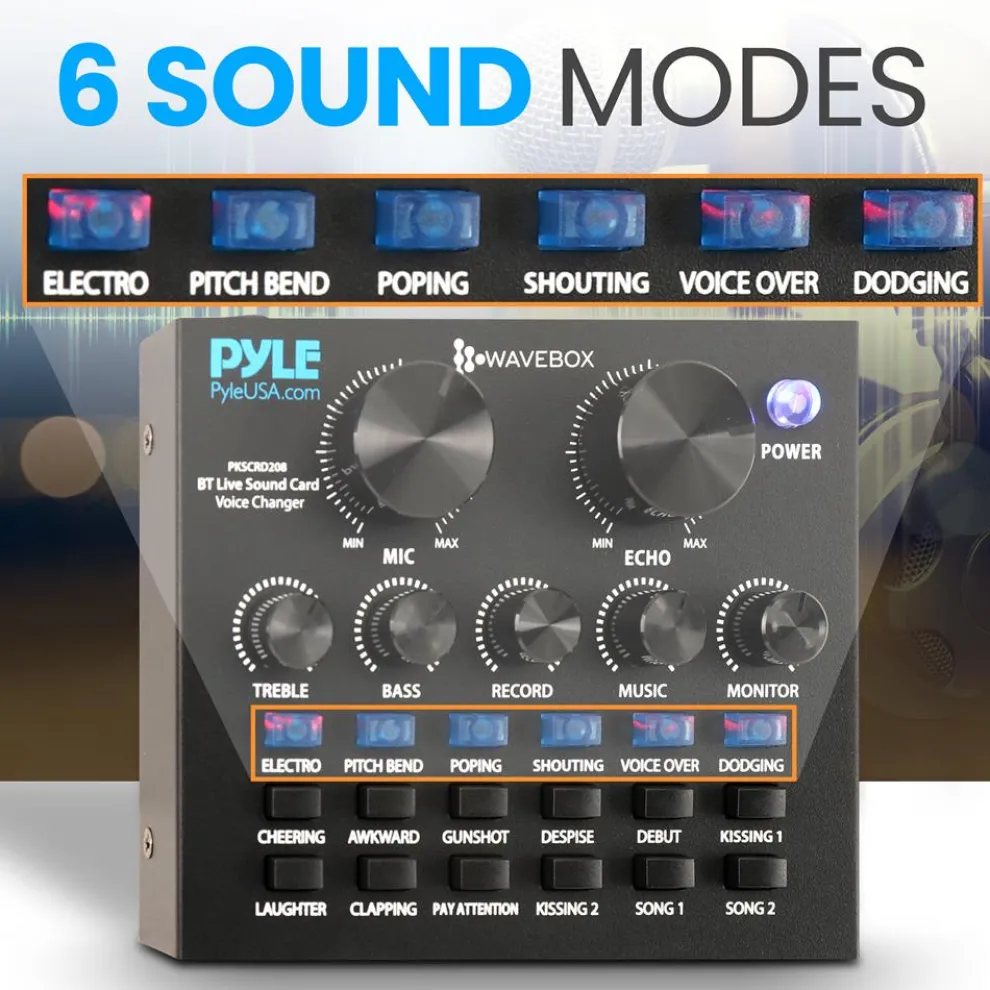 Bluetooth Audio Mixer Sound Card - Wireless Streaming, 12 Effects, Metal