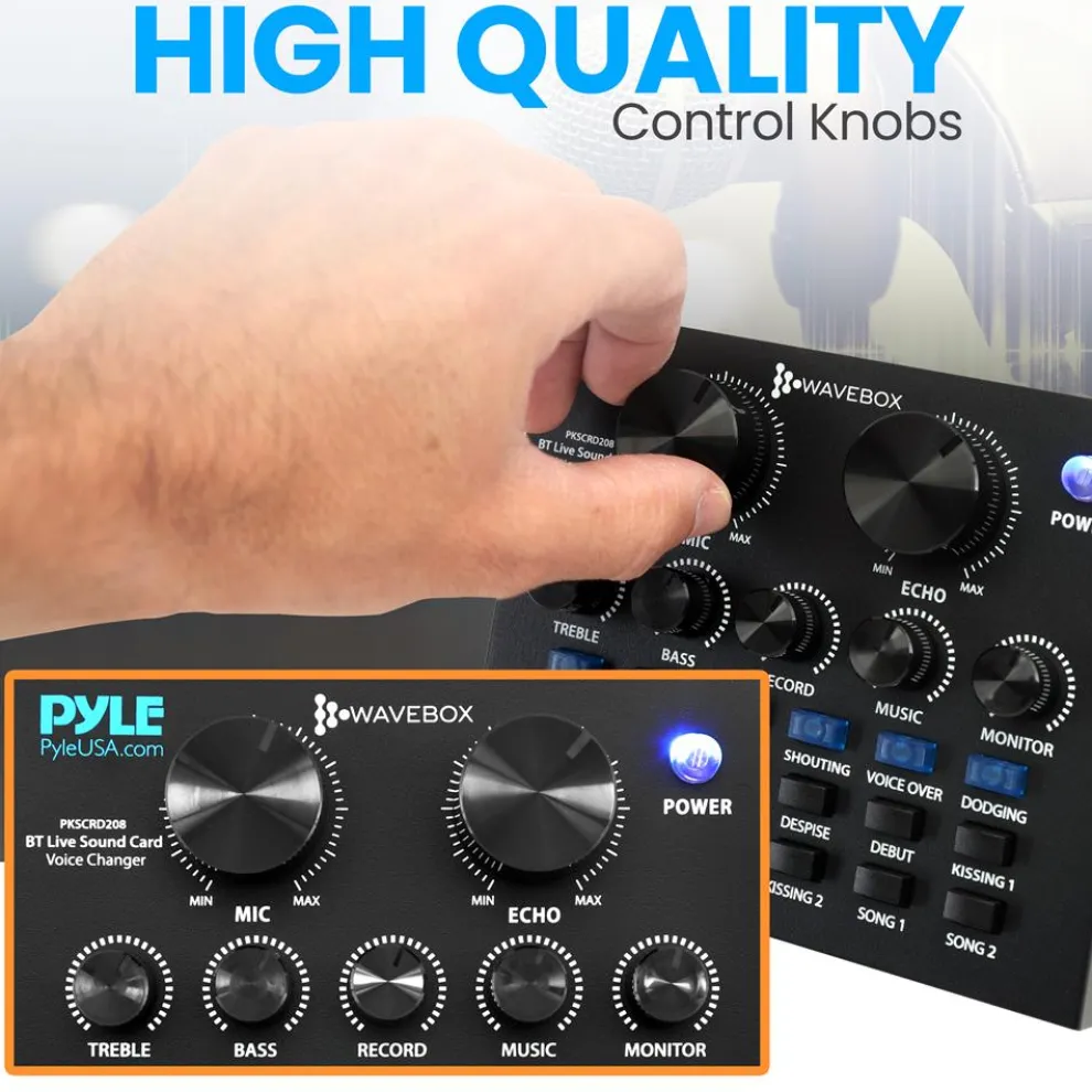 Bluetooth Audio Mixer Sound Card - Wireless Streaming, 12 Effects, Metal