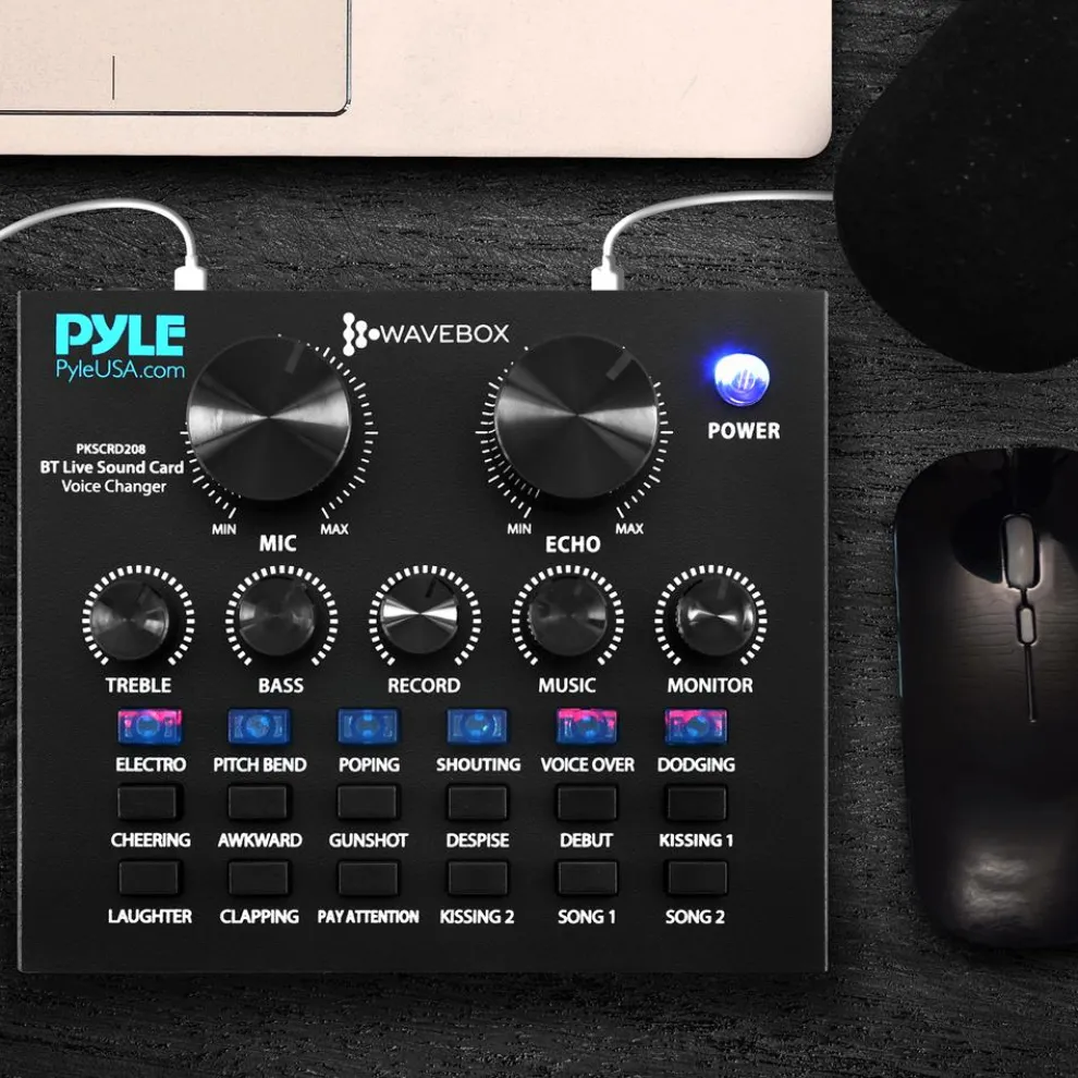 Bluetooth Audio Mixer Sound Card - Wireless Streaming, 12 Effects, Metal