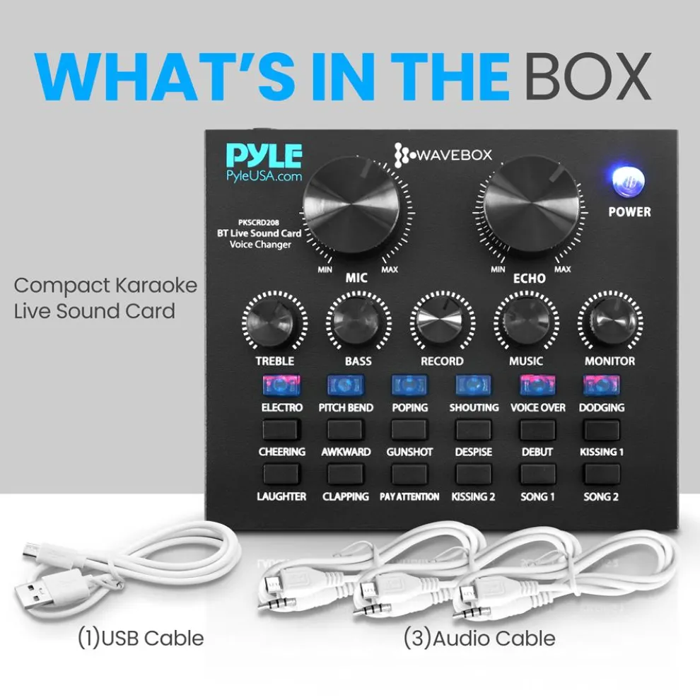 Bluetooth Audio Mixer Sound Card - Wireless Streaming, 12 Effects, Metal