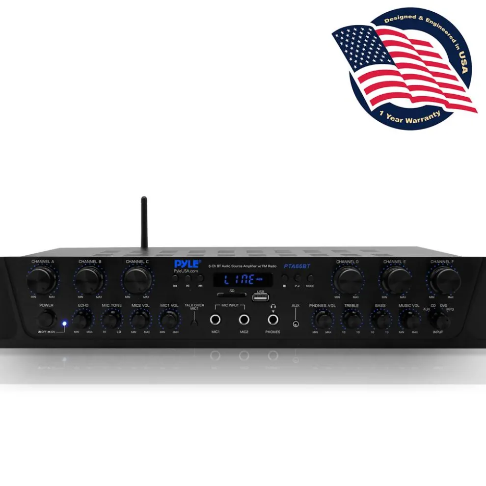 Bluetooth 6-Channel Amplifier with Radio and USB