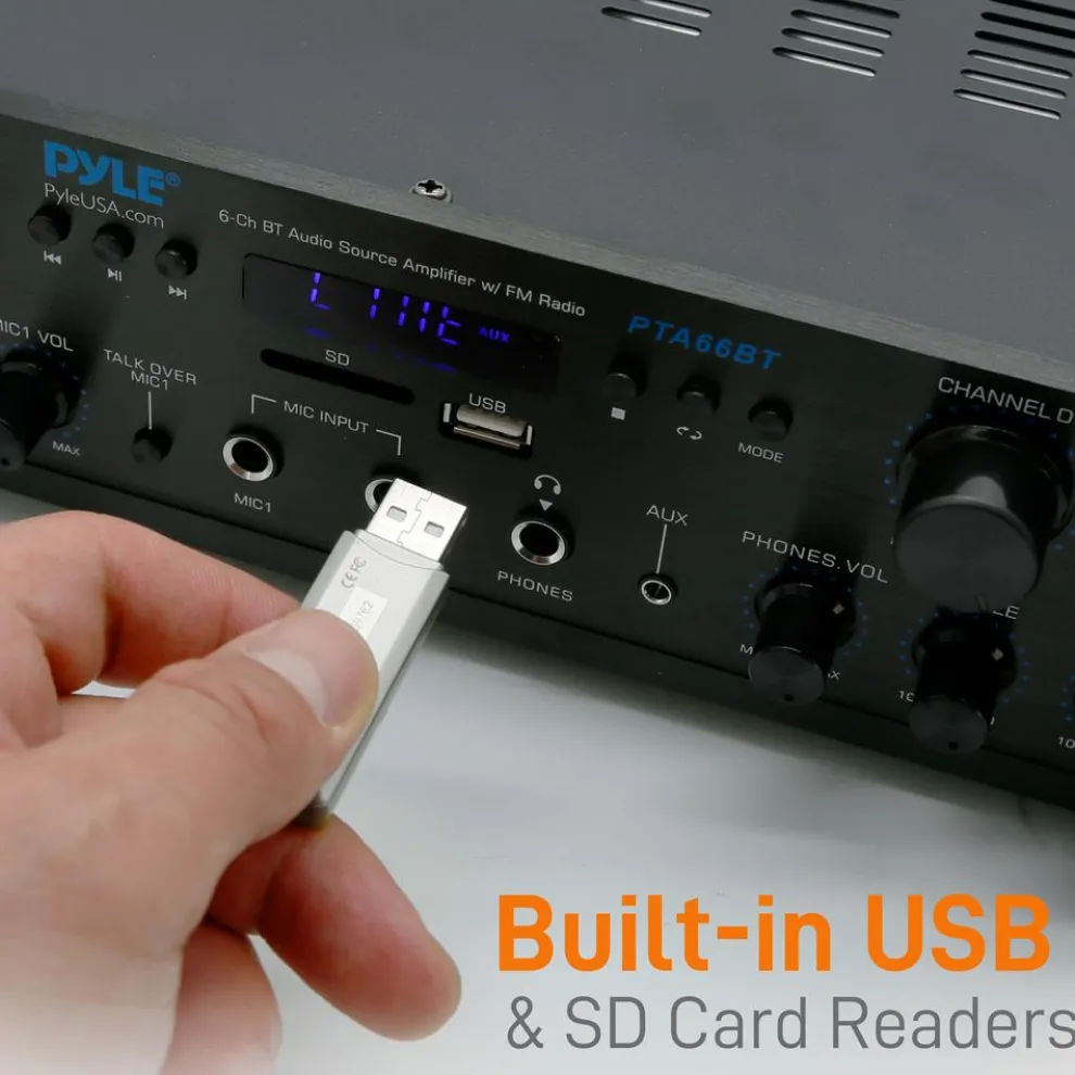 Bluetooth 6-Channel Amplifier with Radio and USB