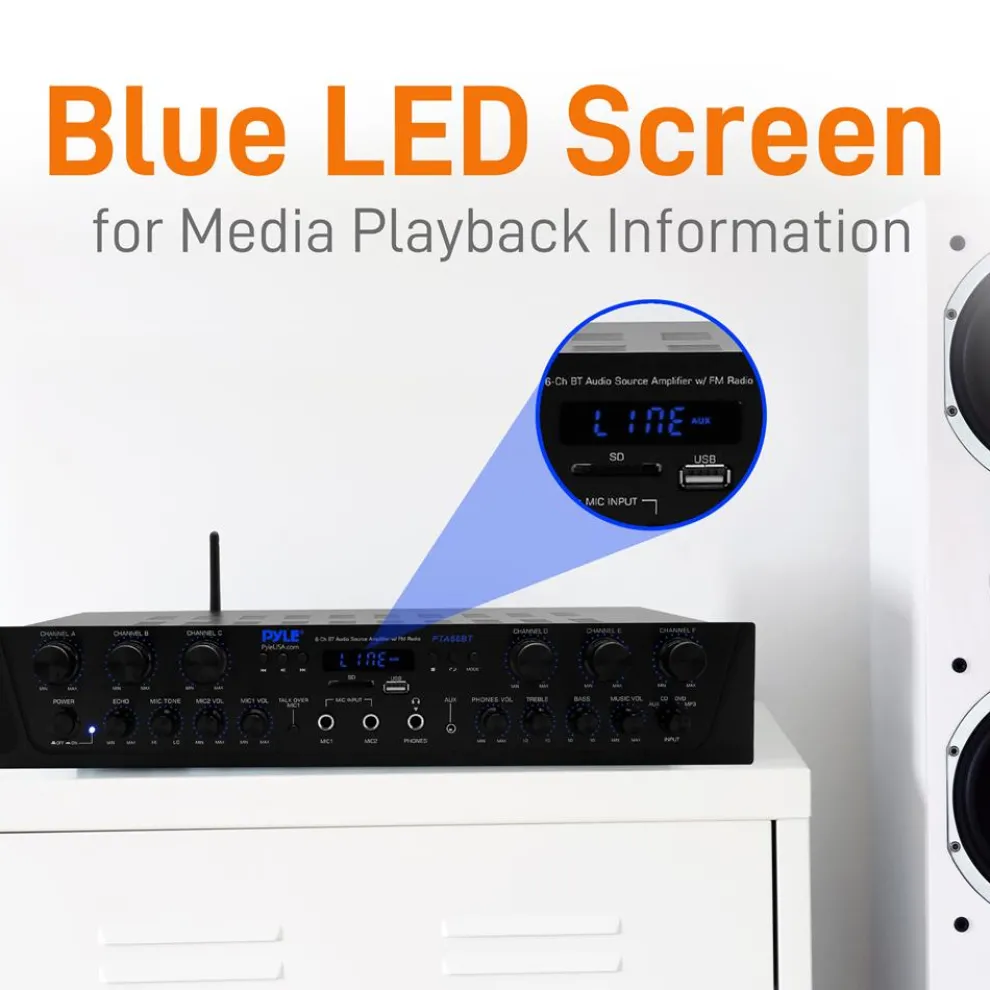 Bluetooth 6-Channel Amplifier with Radio and USB