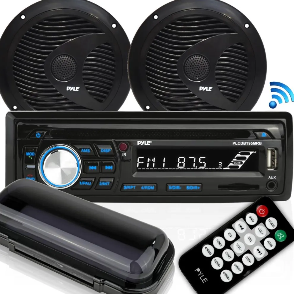 Bluetooth Marine Stereo Kit, Hands-Free, Waterproof Speakers, CD/MP3/USB/SD