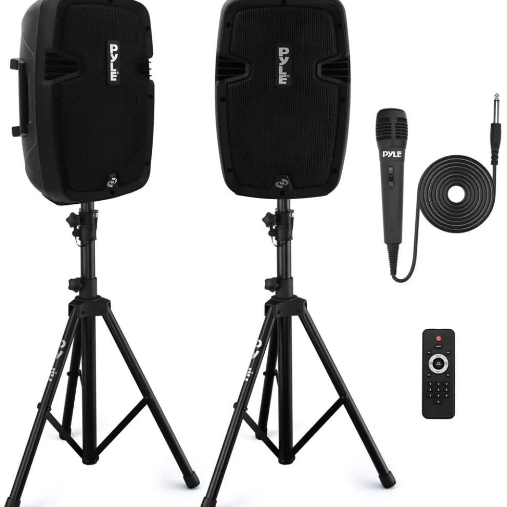 Bluetooth PA Speaker Kit 700W - Dual 8" Speakers, Stands, Mic, Remote