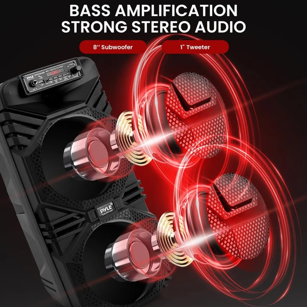 Bluetooth PA Speaker 600W Rechargeable Dual 8