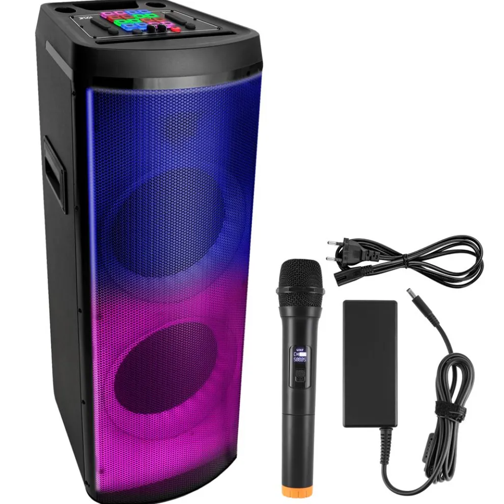 Bluetooth PA Speaker 600W Rechargeable Dual 12" LED Lights