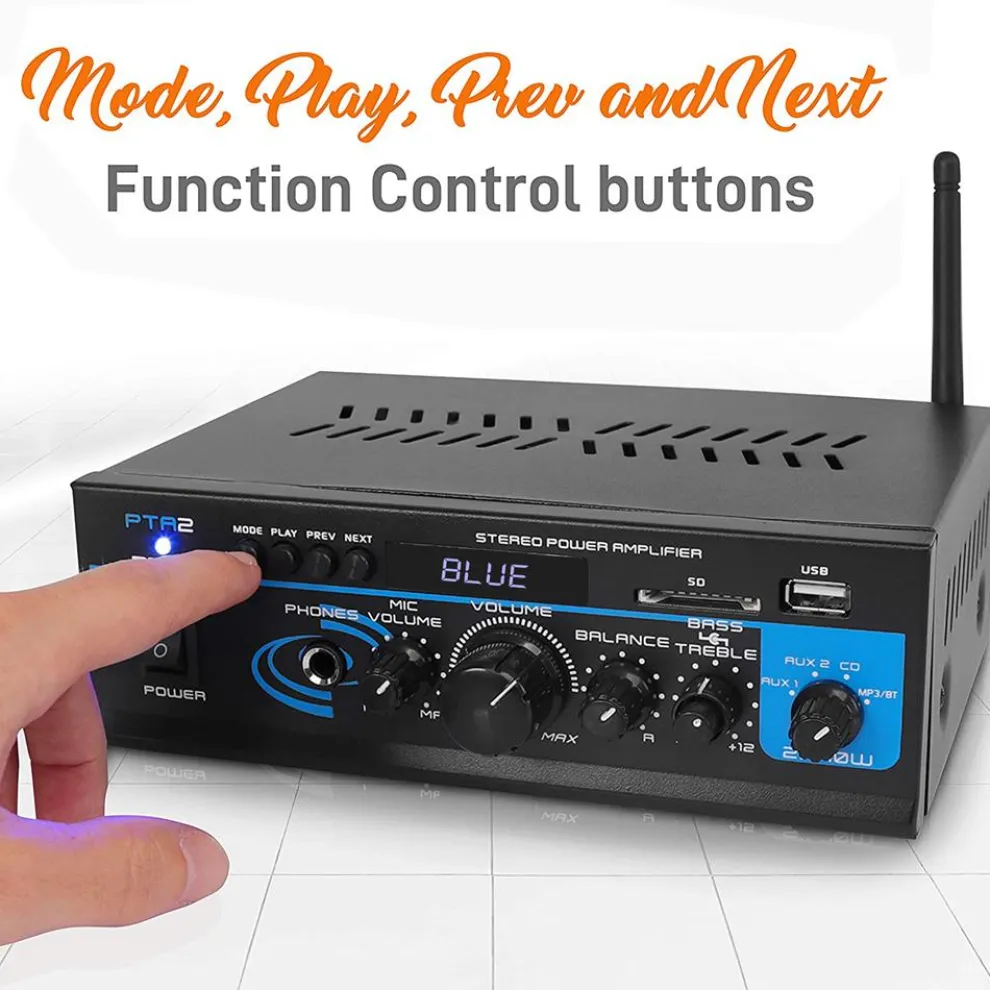 Bluetooth Stereo Amplifier 2x40W USB/SD/FM/AUX Inputs, Remote Control