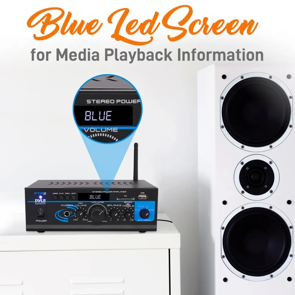 Bluetooth Stereo Amplifier 2x40W USB/SD/FM/AUX Inputs, Remote Control