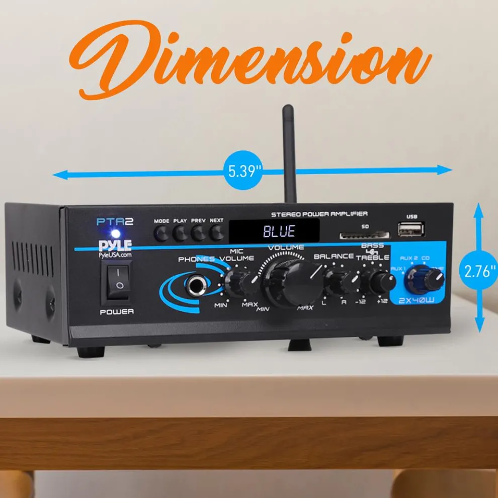 Bluetooth Stereo Amplifier 2x40W USB/SD/FM/AUX Inputs, Remote Control