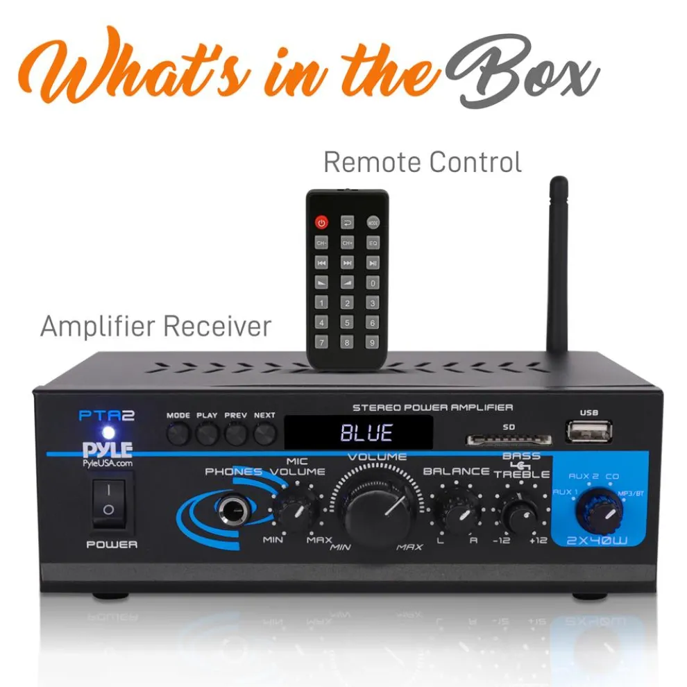 Bluetooth Stereo Amplifier 2x40W USB/SD/FM/AUX Inputs, Remote Control