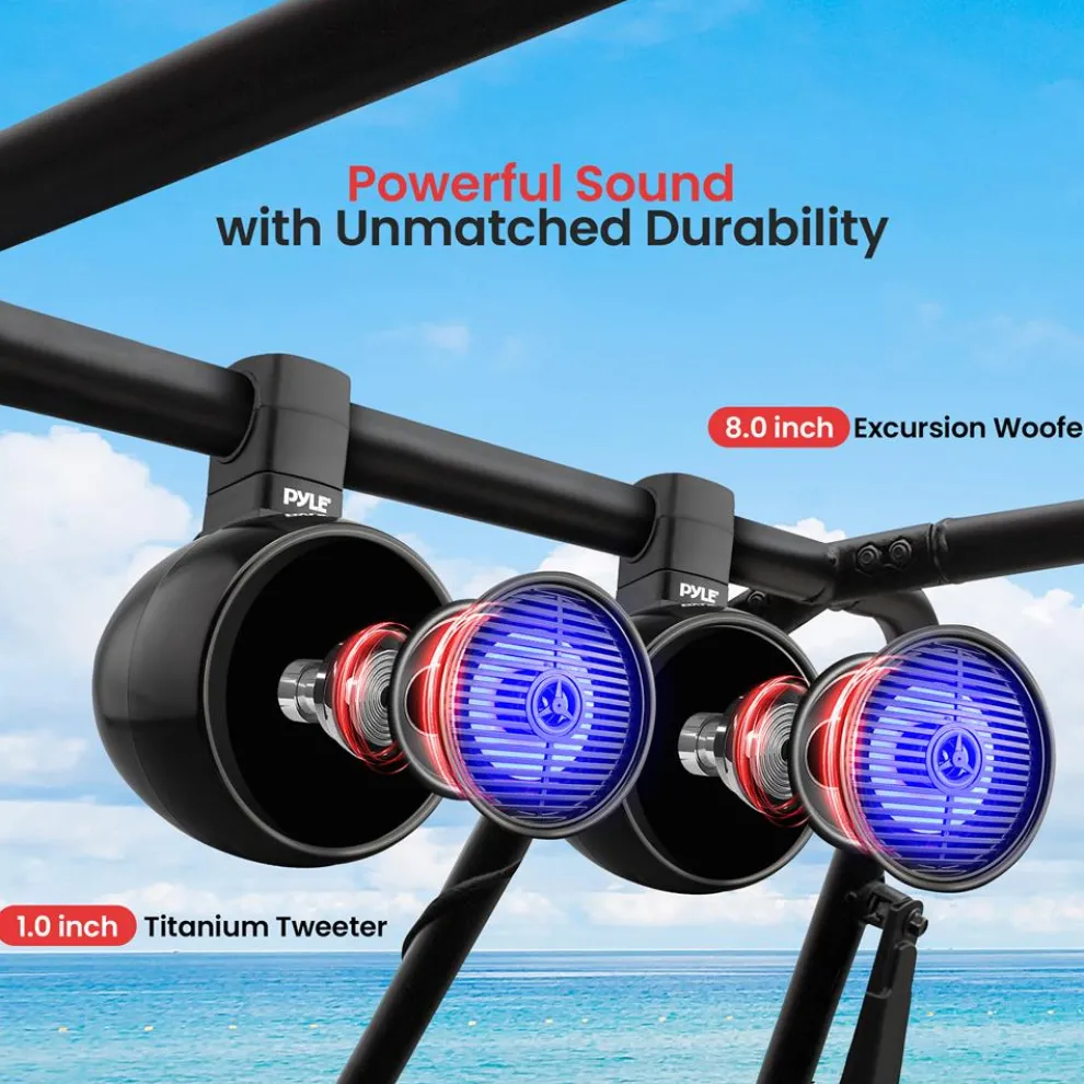 Bluetooth Waterproof Marine Speakers 300W LED 8