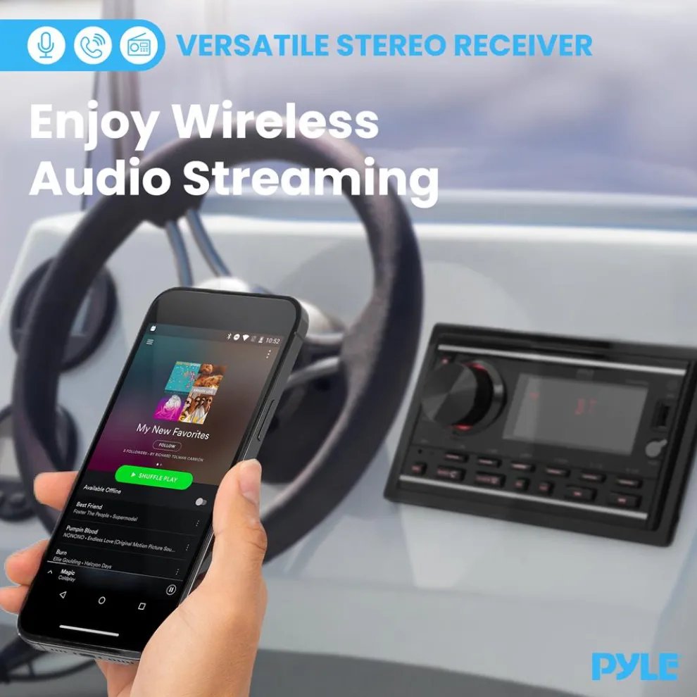 Boat Bluetooth Marine Stereo - Hands-Free Calling, Double DIN, LCD Display