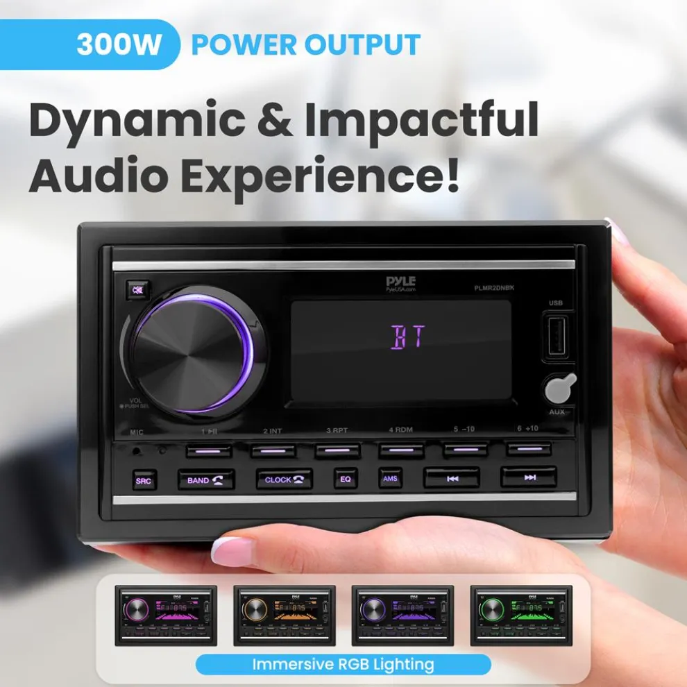 Boat Bluetooth Marine Stereo - Hands-Free Calling, Double DIN, LCD Display