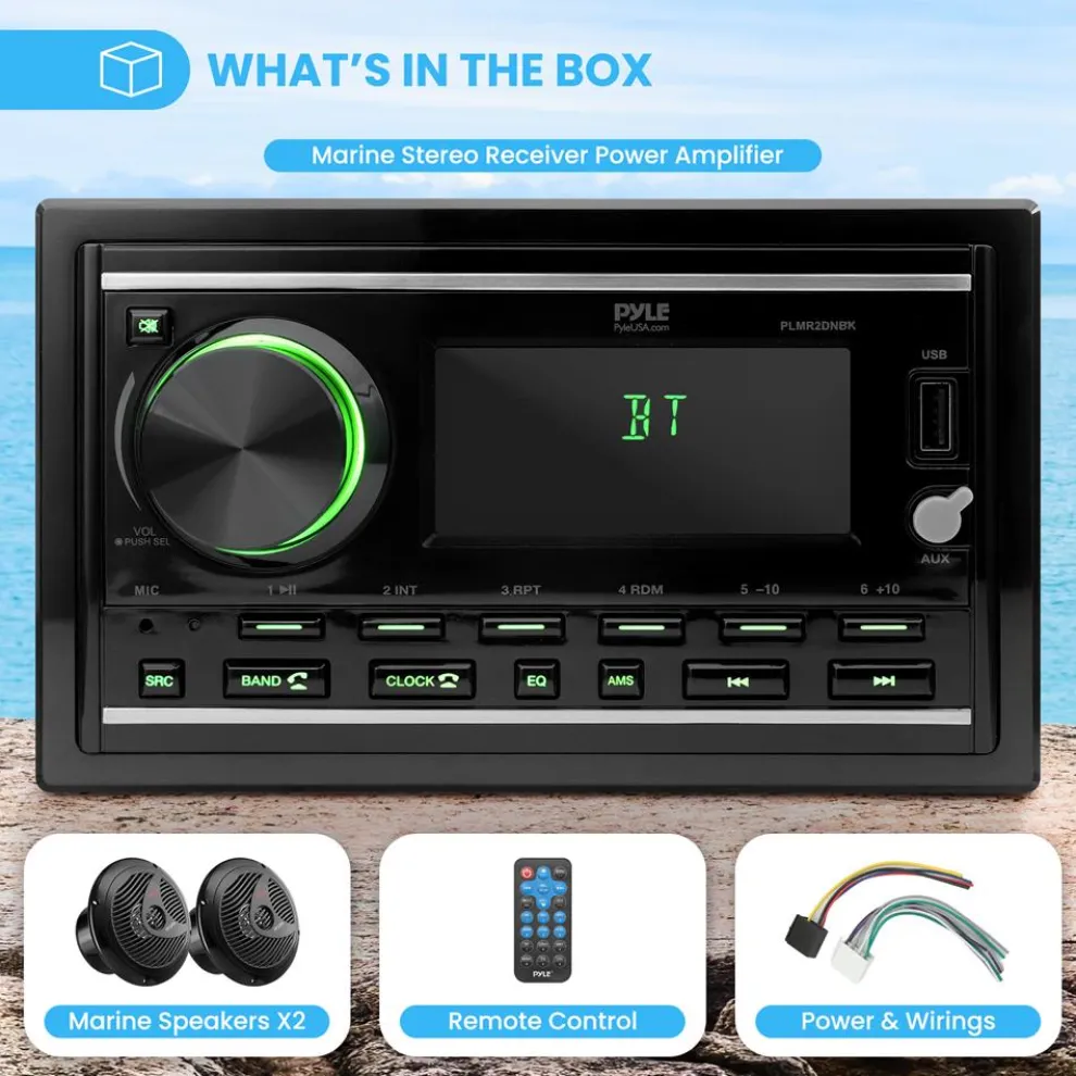 Boat Bluetooth Marine Stereo - Hands-Free Calling, Double DIN, LCD Display
