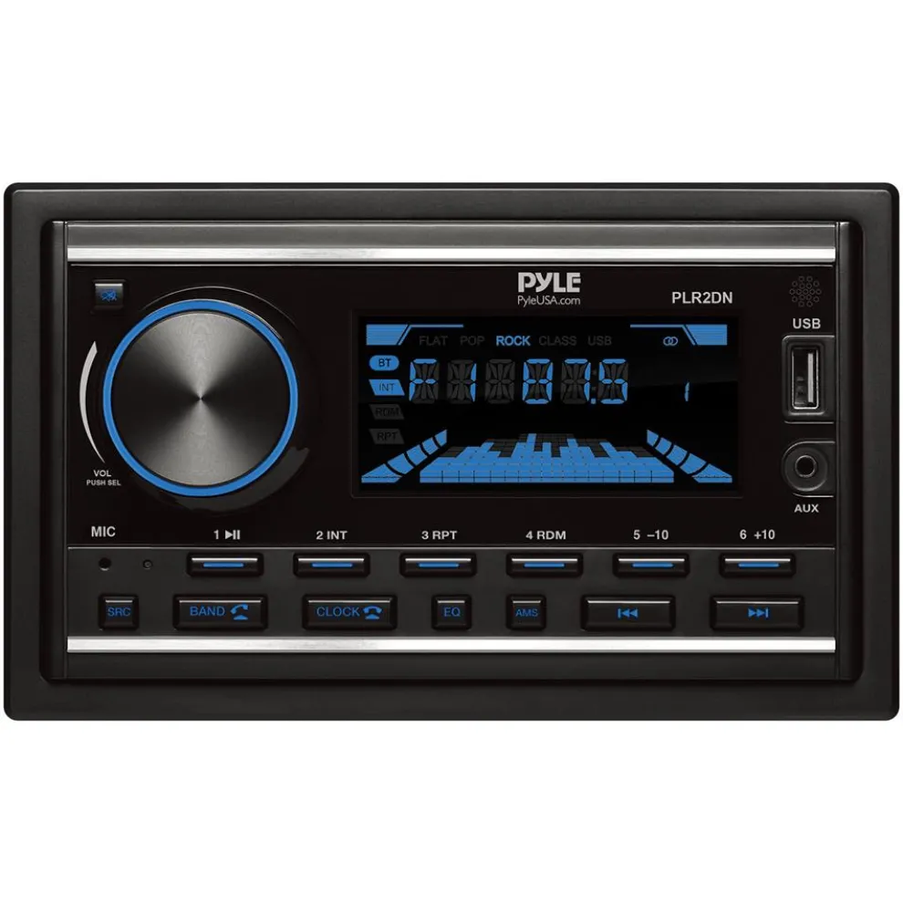 Boat Bluetooth Marine Stereo Receiver - Hands-Free Calling, Double DIN, LCD