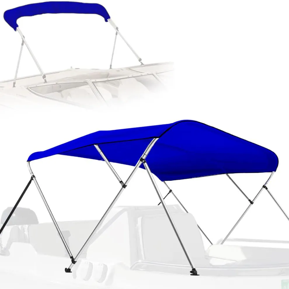4-Bow Bimini Top Boat Cover, Waterproof 600D Polyester, Blue