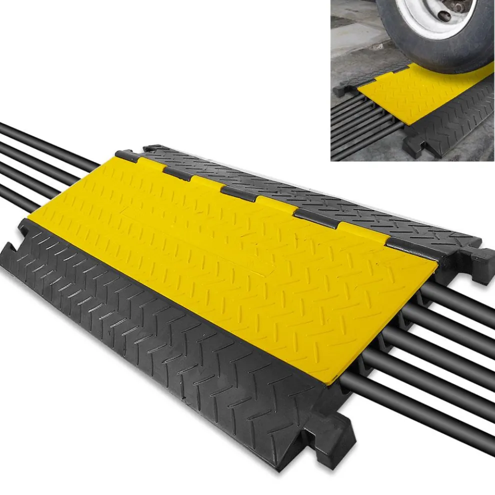 Cable Protector Ramp 33000lbs Support 5-Channel Yellow Flip-Open Cover