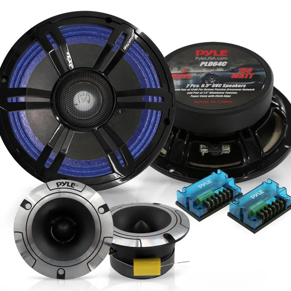 Car Audio Speakers Kit, Low Distortion, 6.5" Component, Aluminum Tweeters
